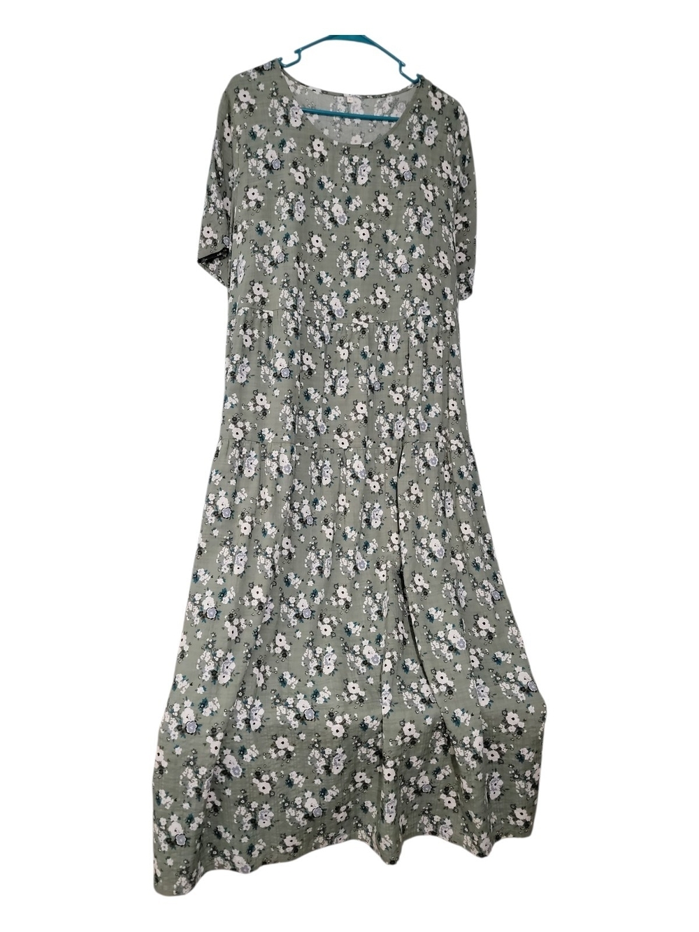 Women's Sage Green Floral Tiered Maxi Dress